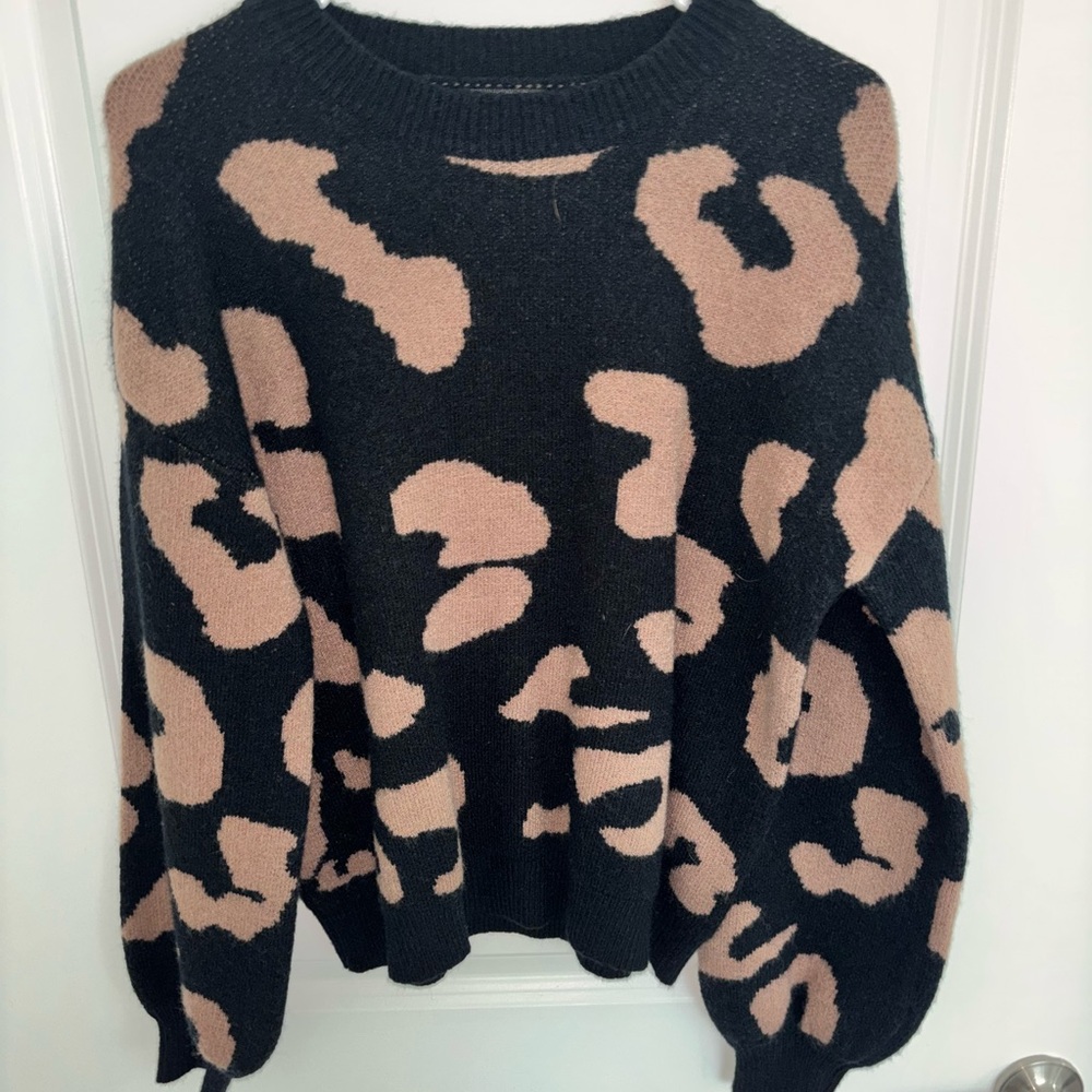 SHEIN Black and Tan Animal Print Sweater